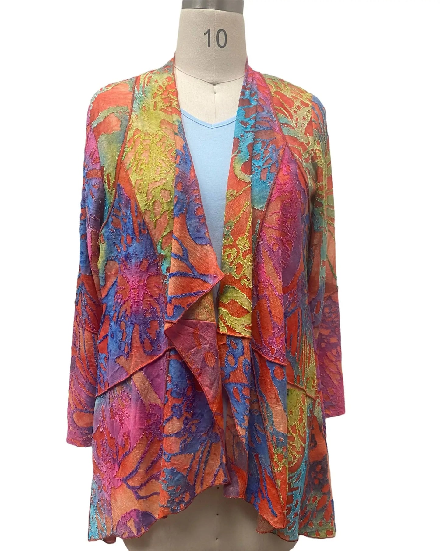 Women's Colorful Abstract Print Cardigan with Draped Front