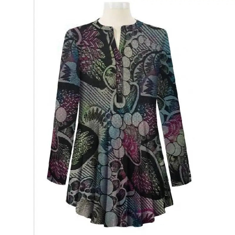 Women's Botanical Print Tunic with Long Sleeves