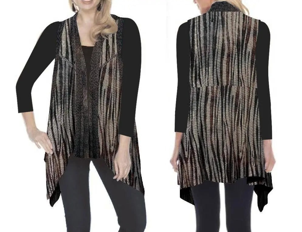 Women's Striped Open Front Cardigan with Draped Hem