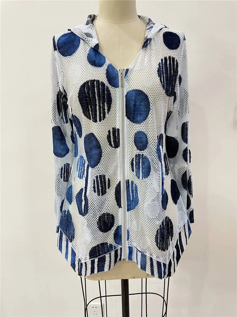 Women's Polka Dot Zip-Up Hooded Cardigan