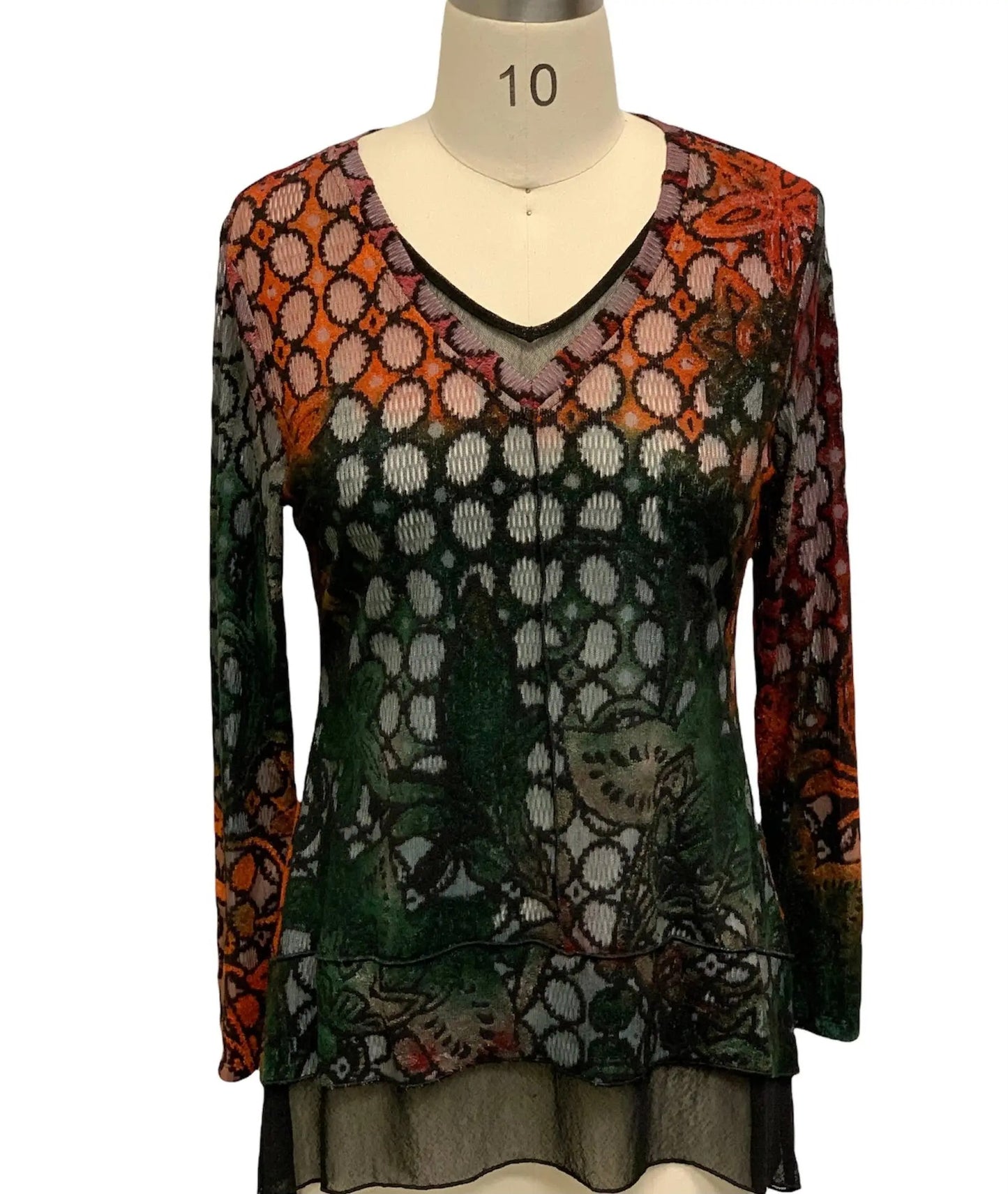 Women's Multi-Color Patterned Knit Tunic with V-Neckline