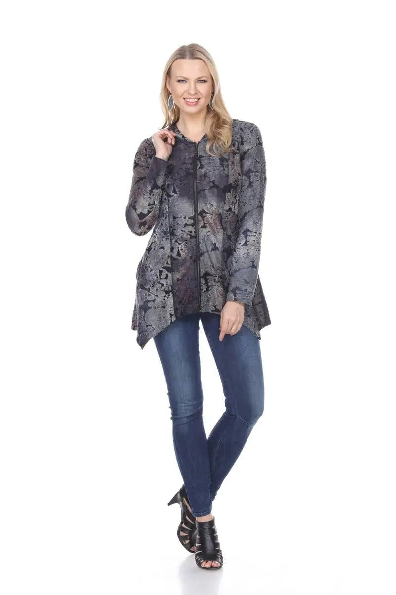 Women's Patterned Open Front Cardigan with Asymmetrical Hem