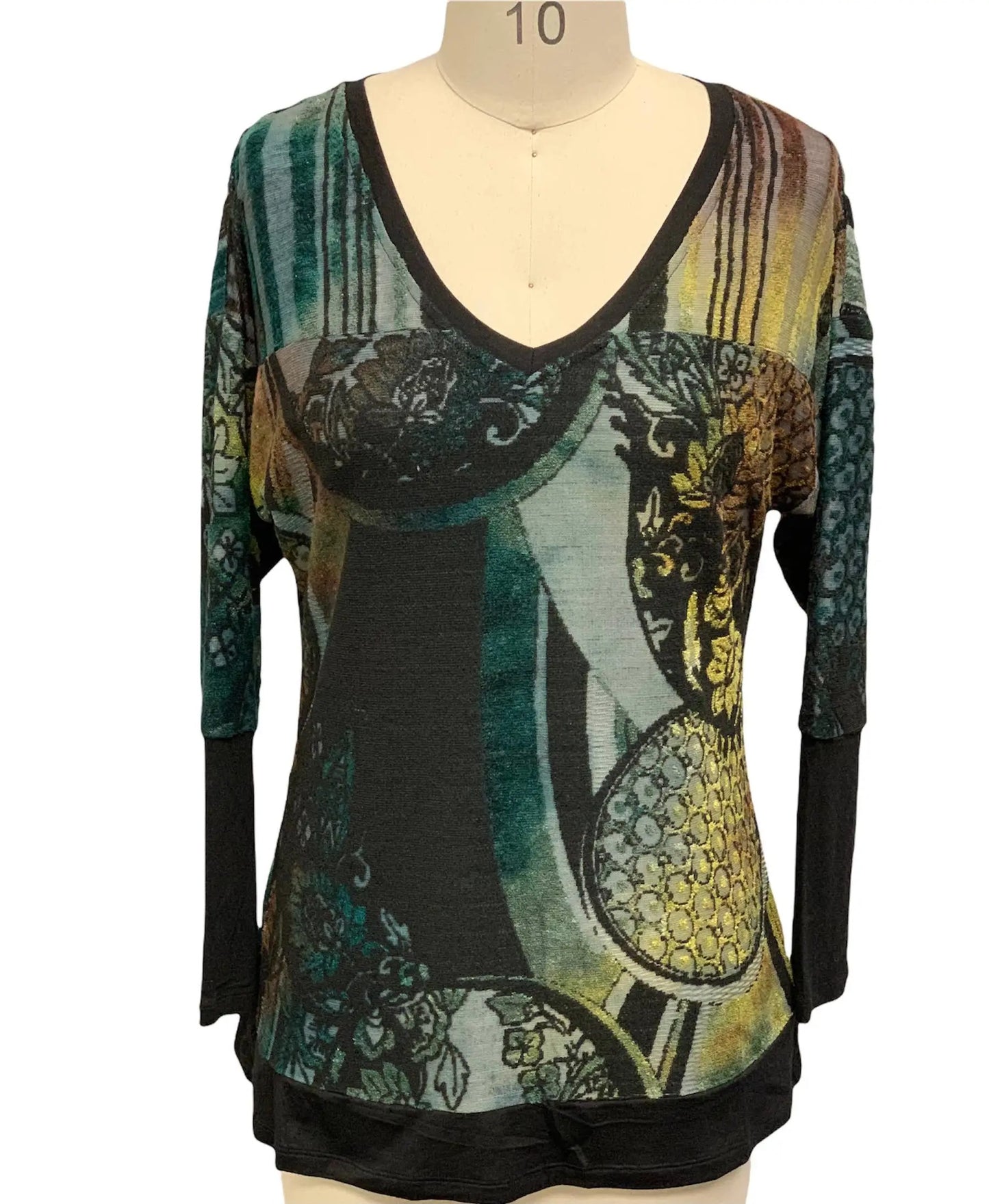 Women's Colorblock Knit Tunic with Abstract Pattern
