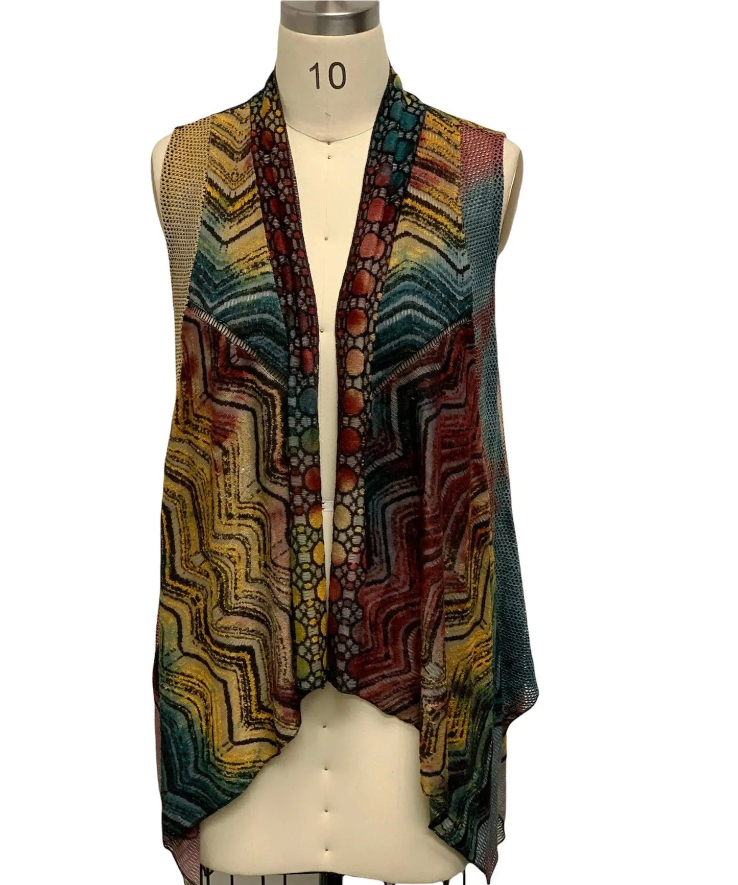 Women's Patterned Open Front Vest with Geometric Design