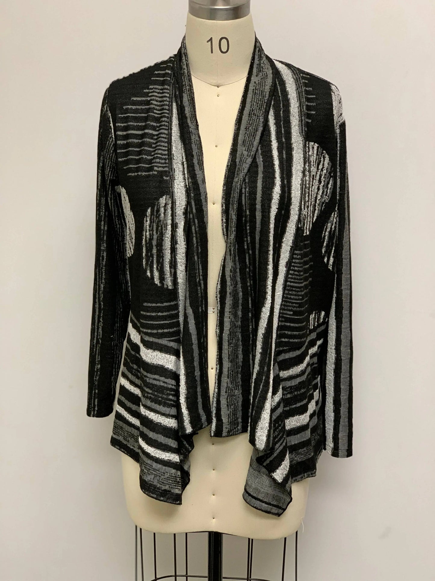 Women's Striped Open Front Cardigan with Asymmetrical Hem