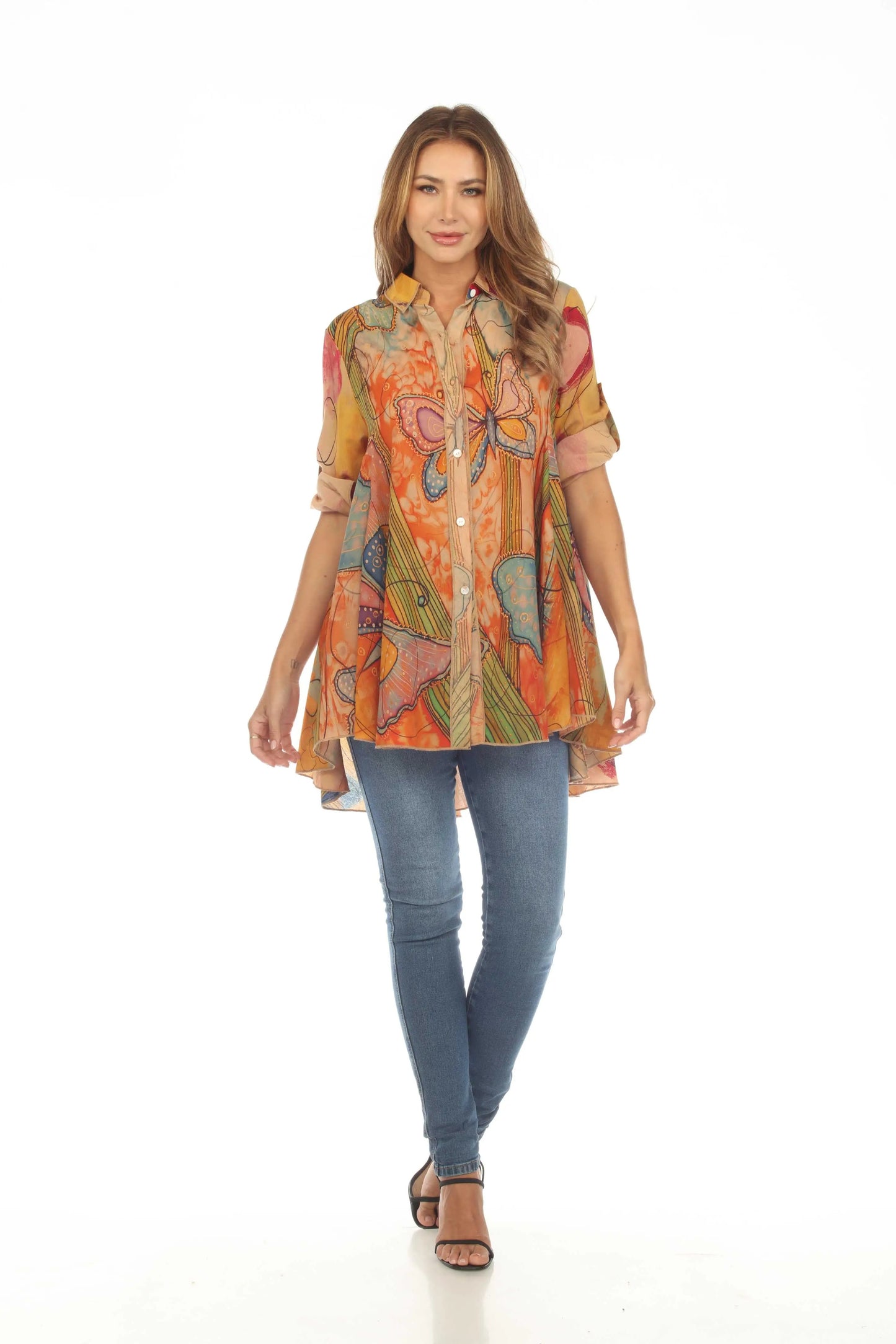 Women's Multi-Color Patterned Button-Front Tunic Shirt