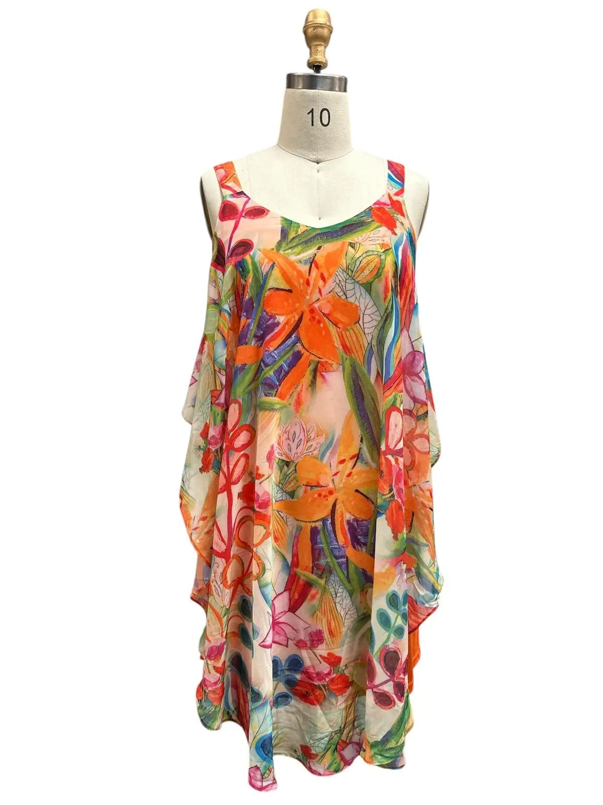 Women's Colorful Floral Cold Shoulder Dress