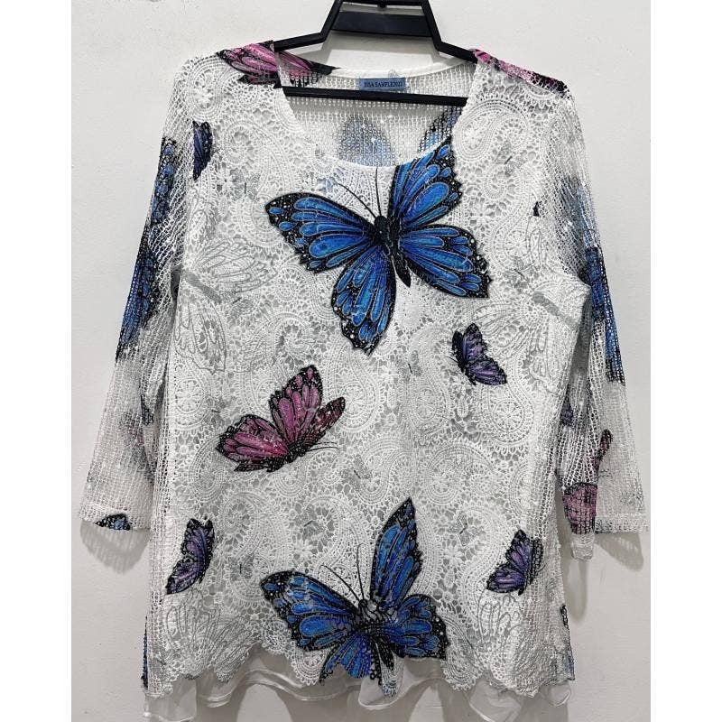 Women's Butterfly Print Lace Tunic Top