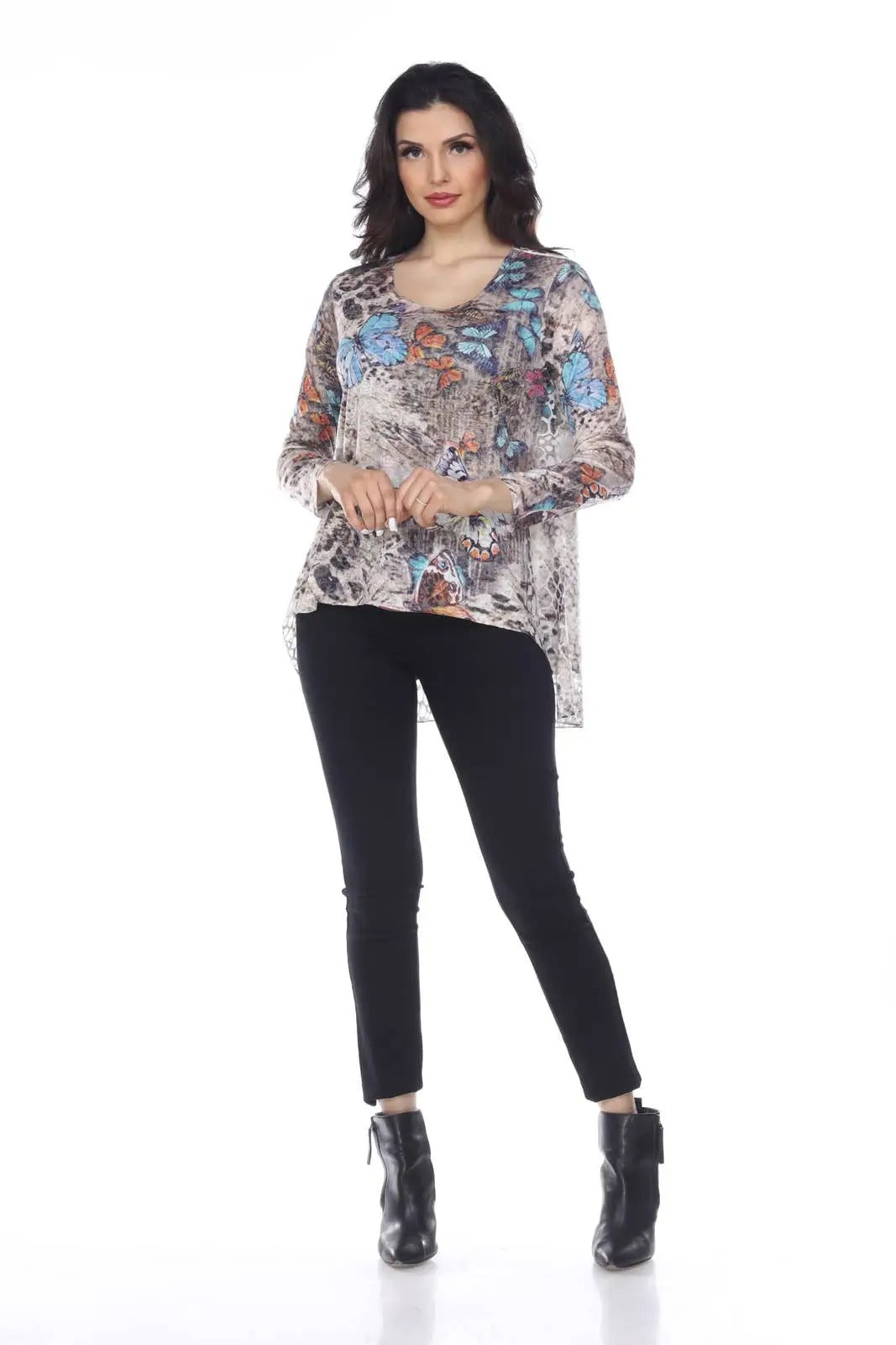 Women's Floral Velvet Tunic Top with Three-Quarter Sleeves