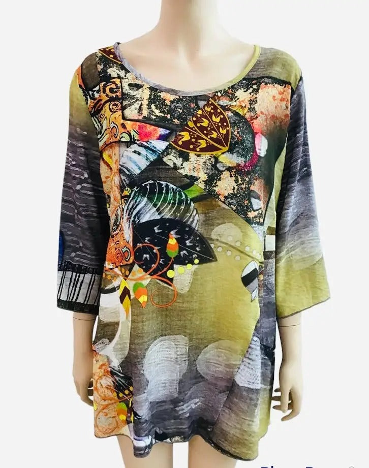 Women's Abstract Patchwork Print Tunic Top