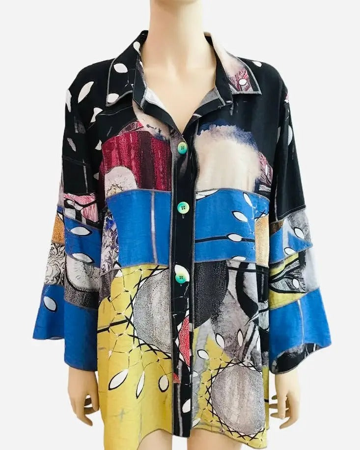 Women's Abstract Print Button-Front Tunic
