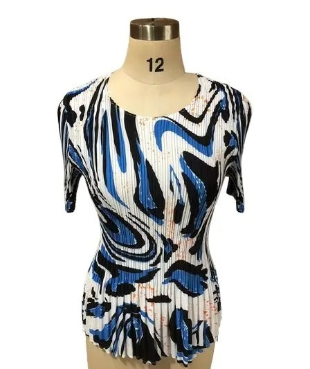 Women's Abstract Wave Print Pleated Blouse