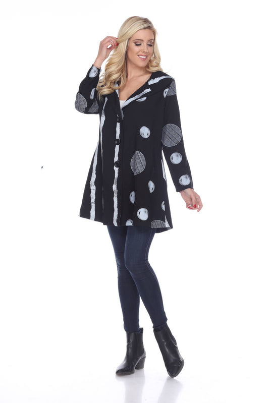 Lady's knitted Black N White Button Coat (KE203) - Kamana