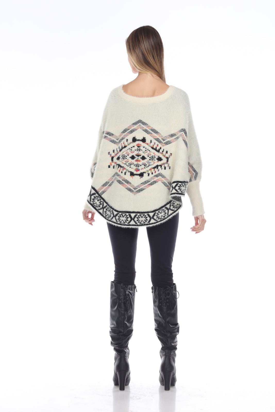 Southwest Hem Trim Poncho - Kamana Clothing