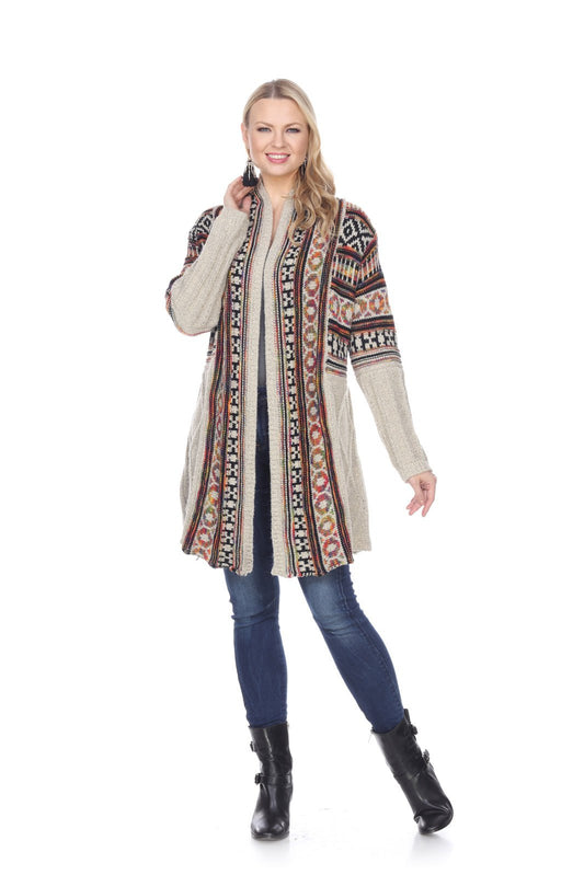 Southwest Tribal Print Open Front Sweater - Kamana Clothing