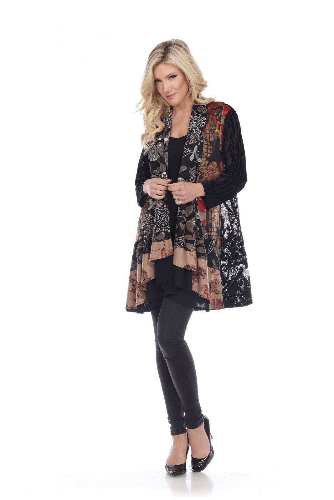 SLINKY Brand Sheer Floral Cascade Front or Tie Front Cardigan