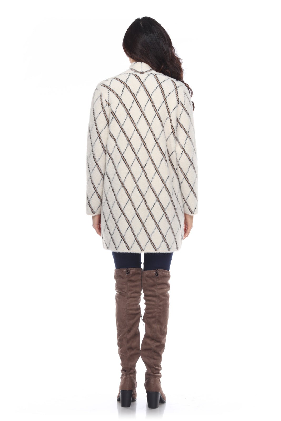 Diamond Print Open Front Sweater - Kamana Clothing