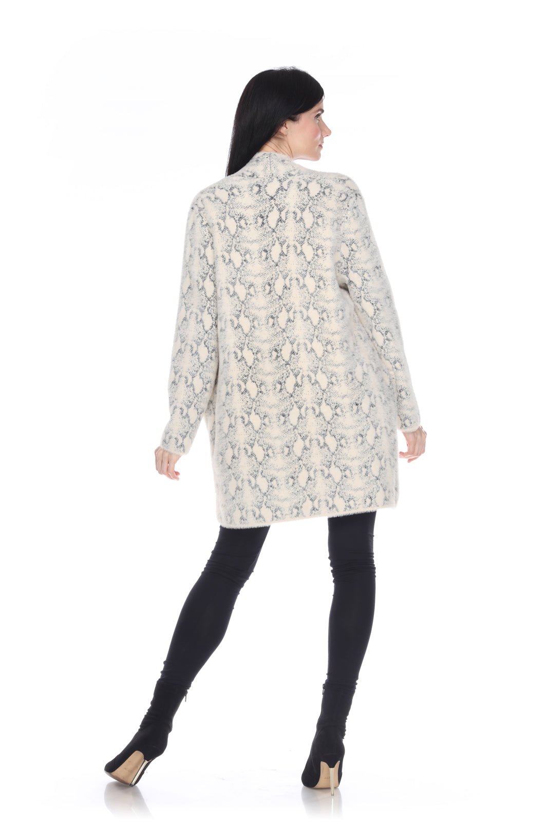 Snake Print Knit Open Sweater - Kamana Clothing
