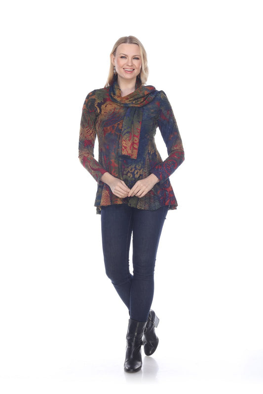 V-Neck L/S Multi Print Pullover Tunic - Kamana