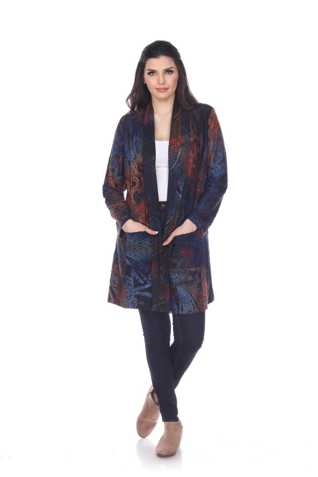 Burnout Tie Dye Floral Open Front Cardigan - Kamana Clothing