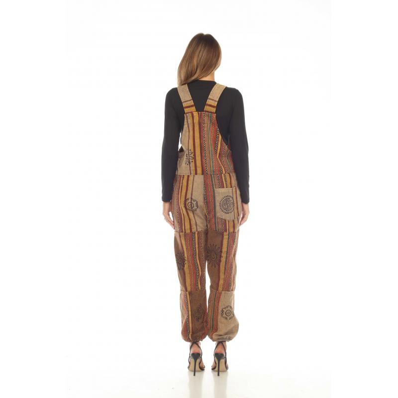 Cotton Multi Rust Patchwork Overall Jumpsuit D572
