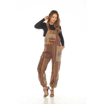 Cotton Multi Rust Patchwork Overall Jumpsuit D572