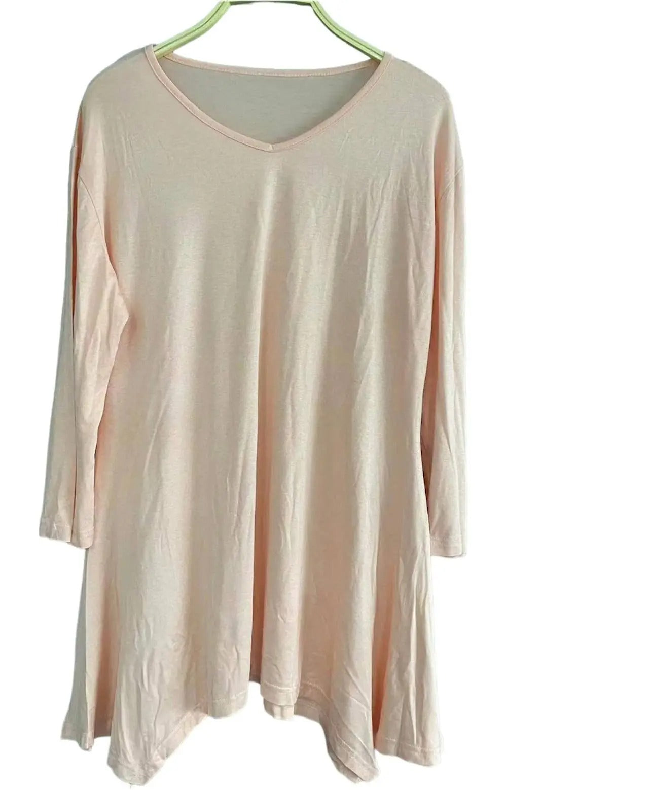 Women's Blush Pink Long Sleeve V-Neck Tunic Top
