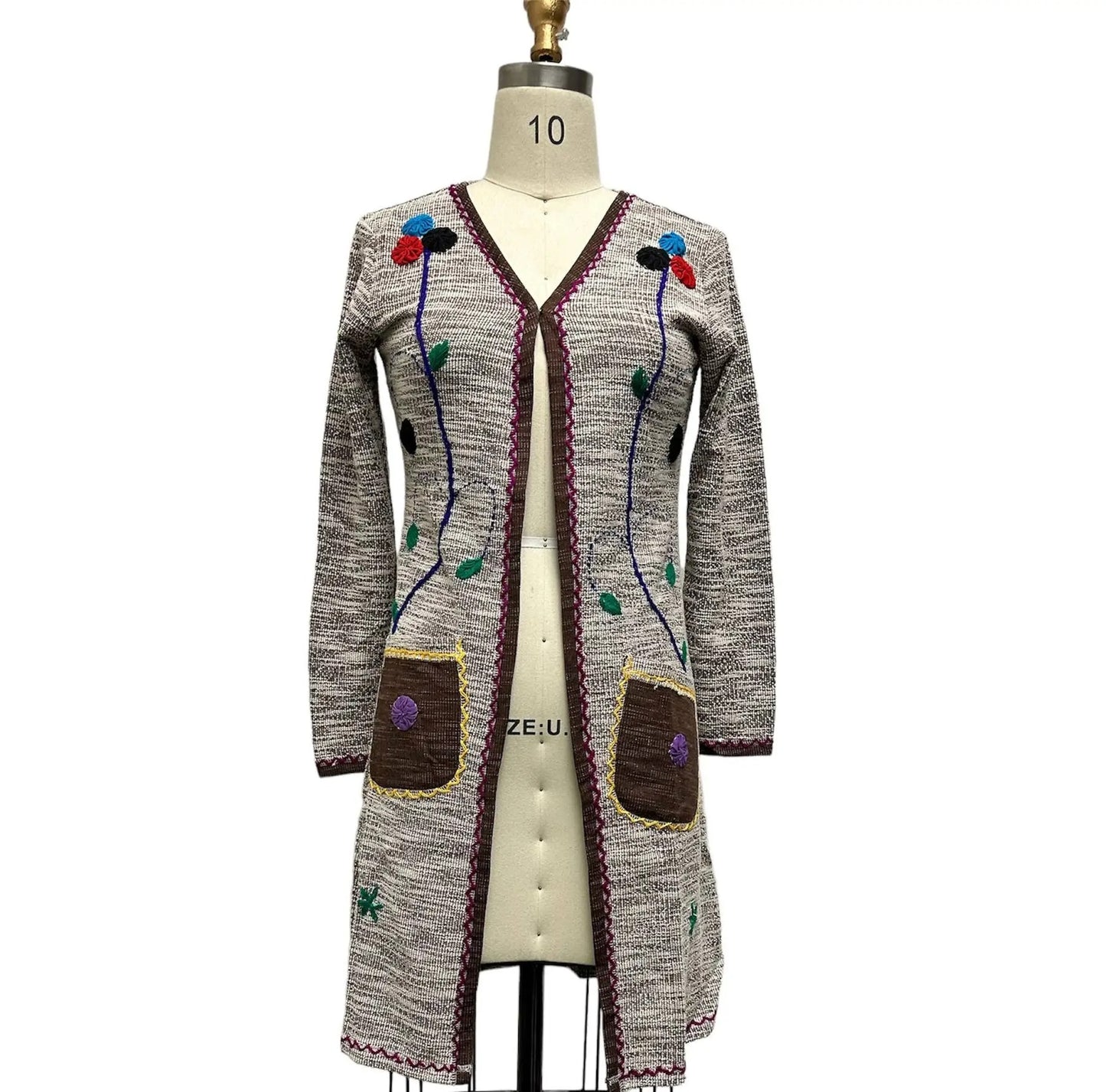 Women's Embroidered Long Cardigan with Floral Details