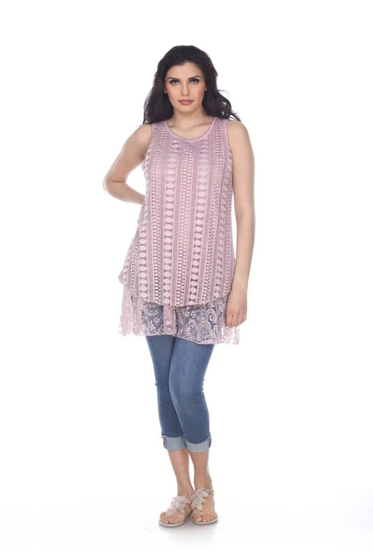 Women's Pink Lace Cable Knit Tunic Tank Top