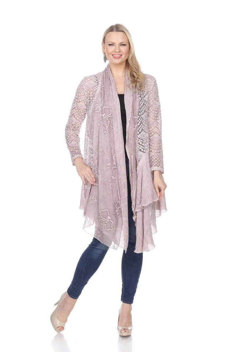 Women's Lace Open-Front Cardigan with Floral Print Scarf