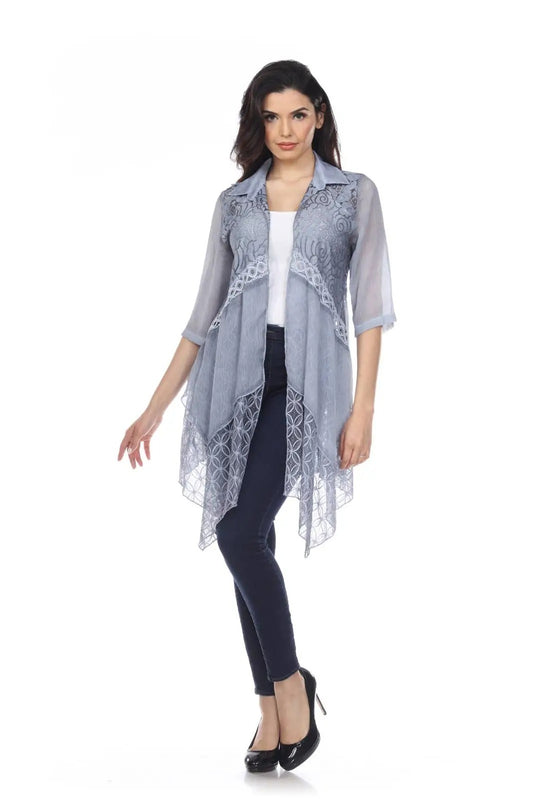 Women's Lace Open Front Cardigan with Collar