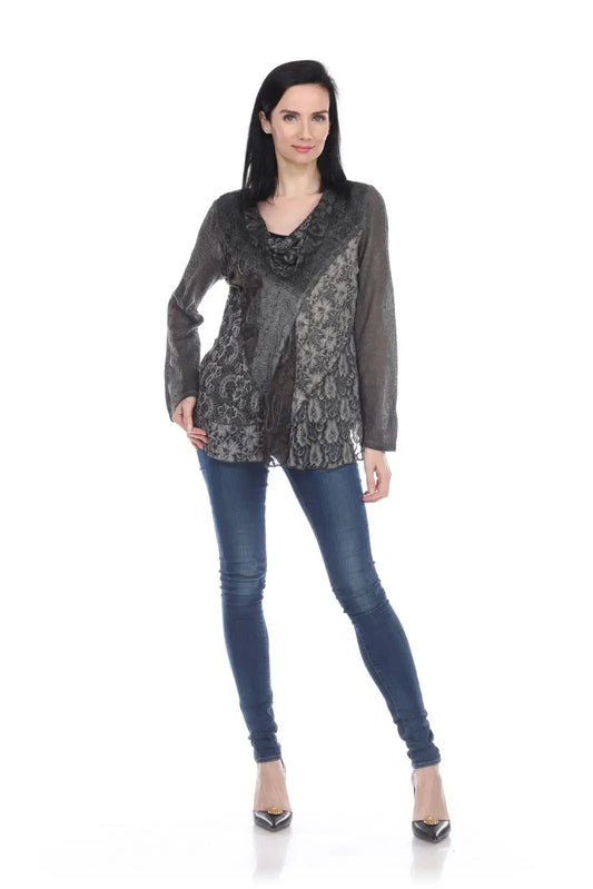 Women's Patchwork Lace Cardigan with Cowl Neckline