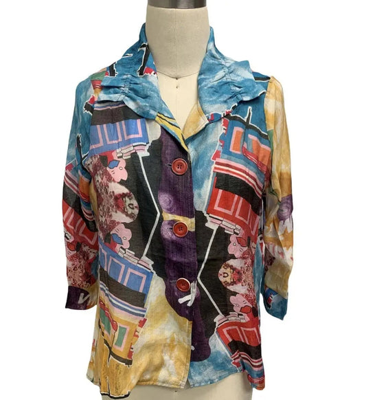 Women's Colorful Graphic Print Button-Front Coat