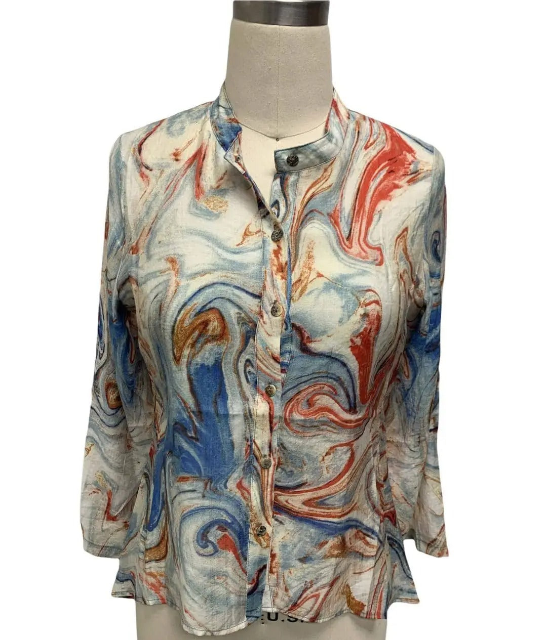 Women's Marble Print Button-Front Blouse