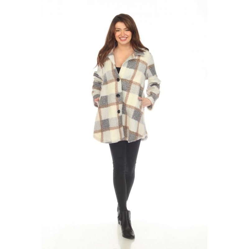 Women's Multi Plaid Brown Three button coat KBS24785