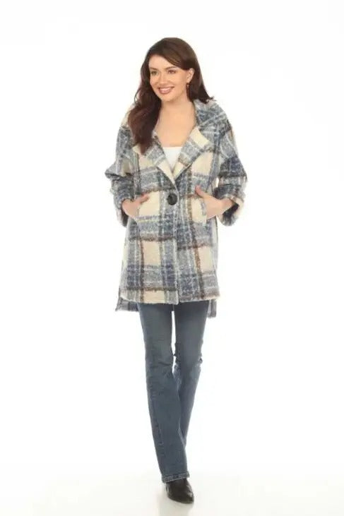 Women's Plaid Wool Blend Coat with Single Button