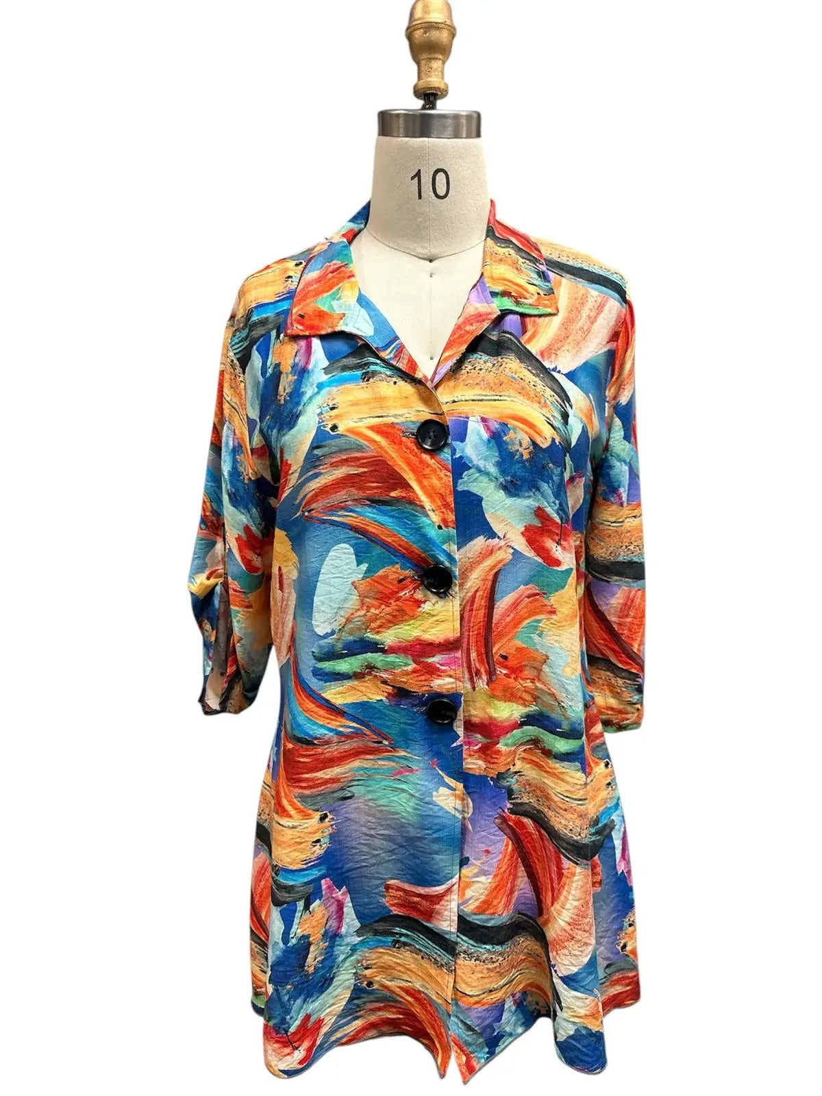 Women's Colorful Abstract Print Button-Front Tunic