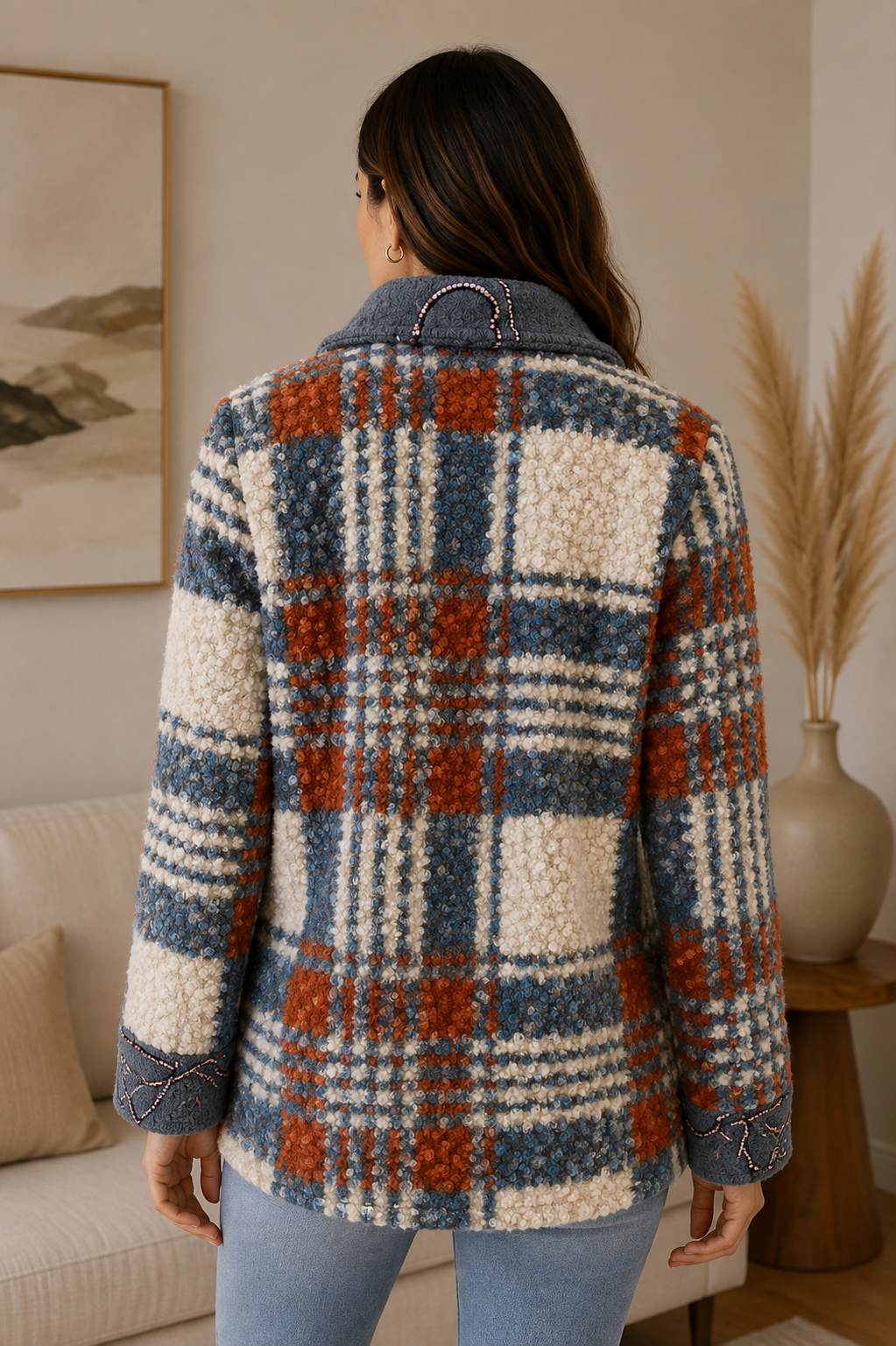Women's Collar Embroidery Four Button Jacket Coat