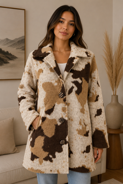 Women's Collar Single Button Cow Print Jacket Coat