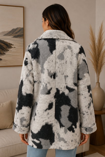 Women's Collar Single Button B/W Cow Jacket Coat