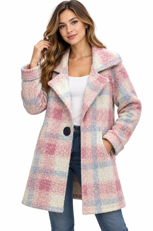 Women's Collar Single button Light Pink Jacket Coat