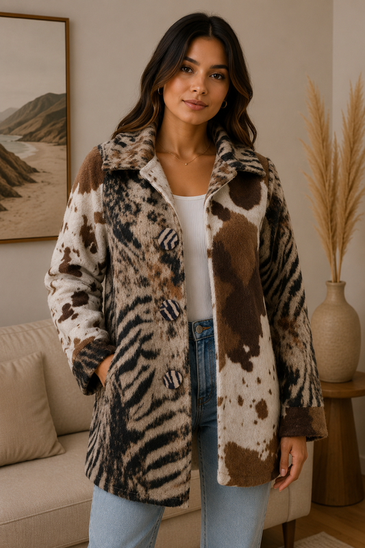 Women's Collar three button Cow Print Jacket coat