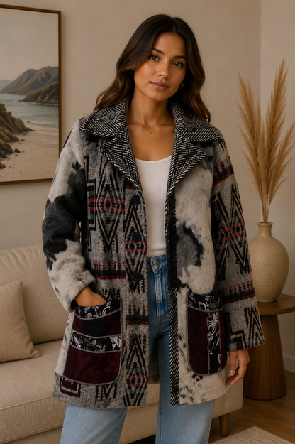 Women's Collar four button Cow Print Jacket coat