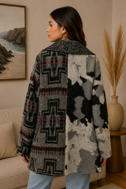 Women's Collar four button Cow Print Jacket coat
