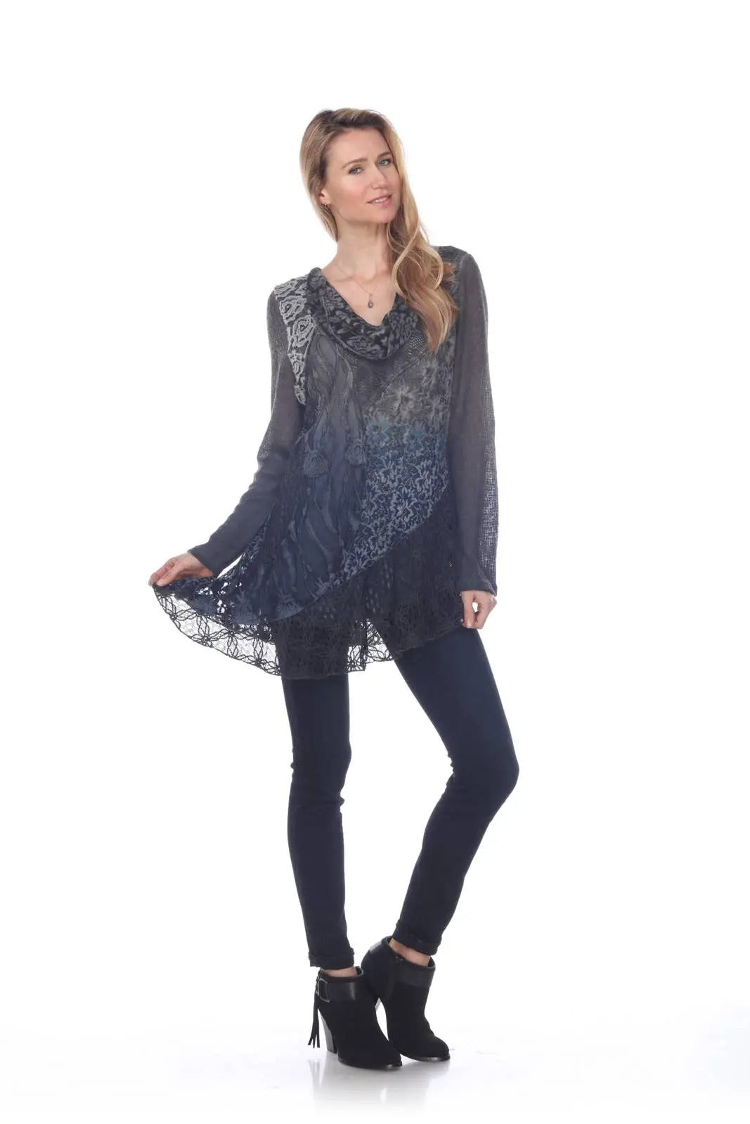 Women's Black Lace Tunic with Cowl Neckline