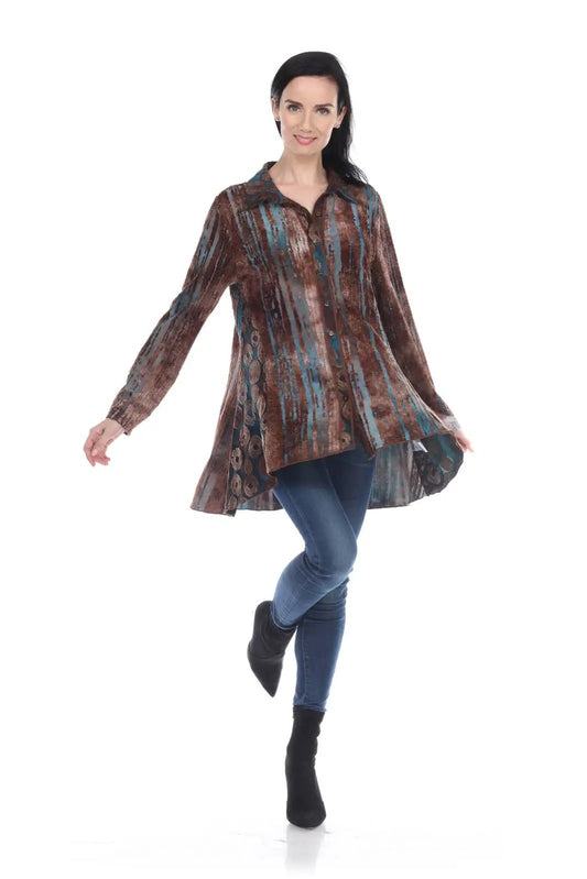 Women's Paisley Patchwork Button-Up Tunic Shirt