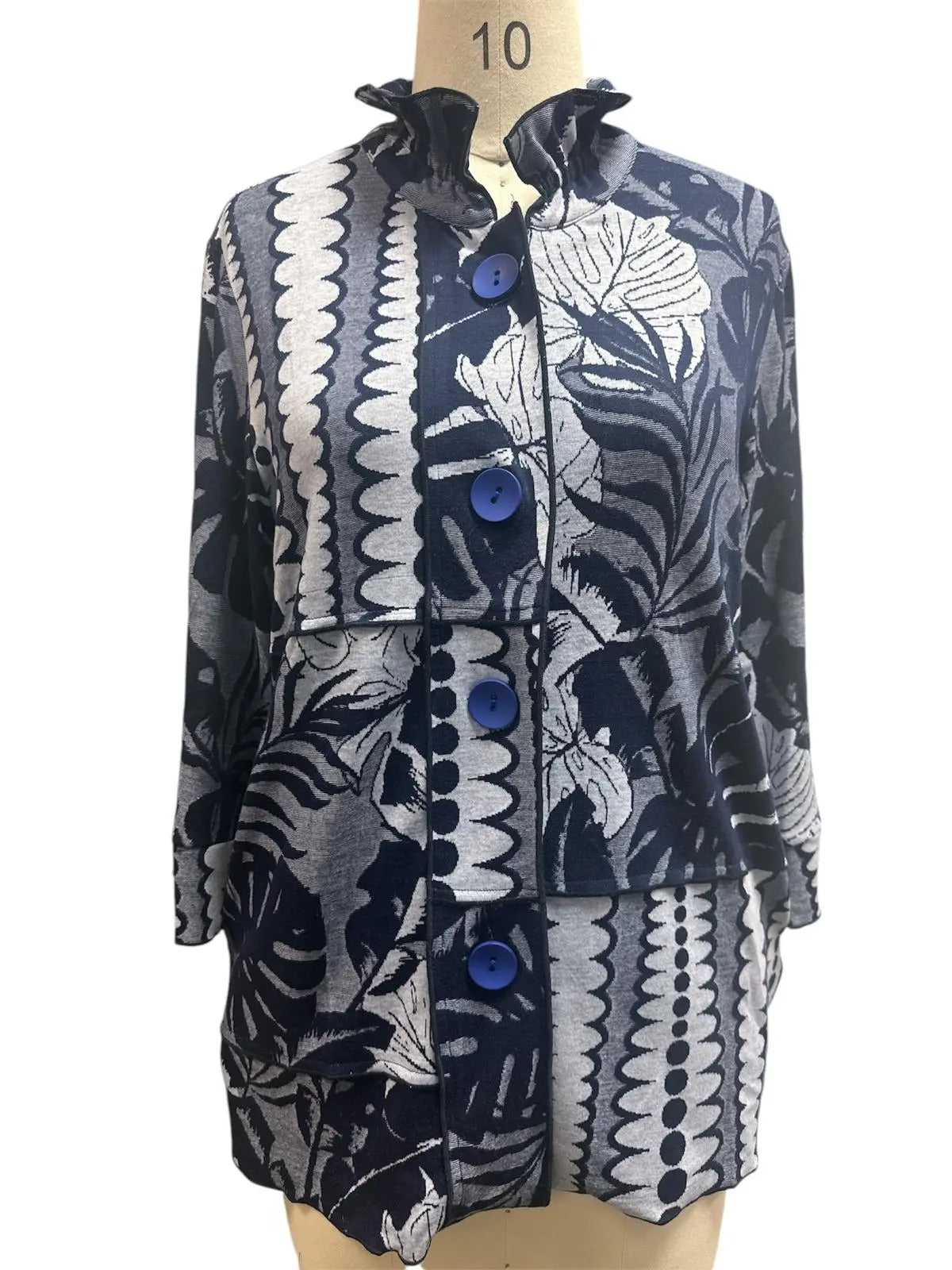 Women's Floral Knit Cardigan with Ruffle Collar