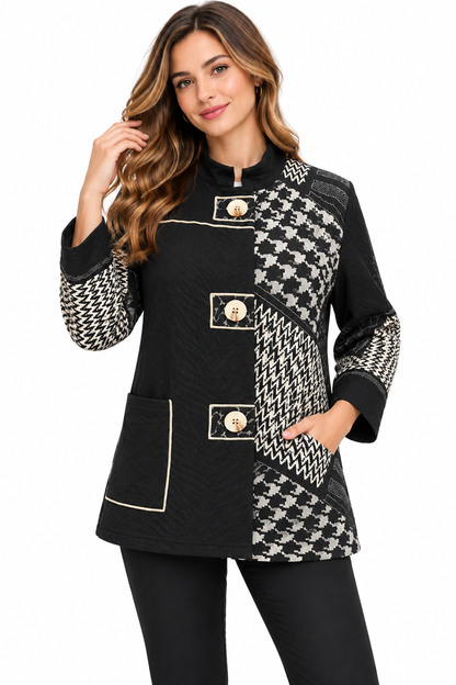 Women's Black and white Round neck three jacket