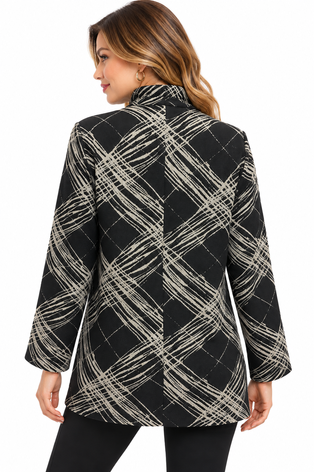 Women's Grey Black multi three button calico Jacket
