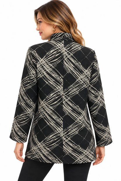 Women's Grey Black multi three button calico Jacket